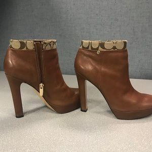 Real coach high heel brown booties size 7.5. Heel